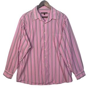 BCBG Attitude Men XL Pink Burgundy Stripe Long Sleeve Button Down Shirt 17 34/35